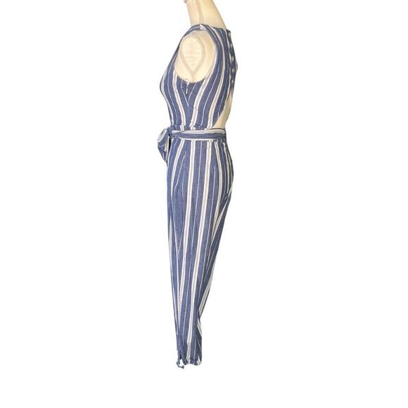 Tularosa Reese Striped V-Neck Button Back Striped Jumpsuit Blue White Size Small - Picture 3 of 10